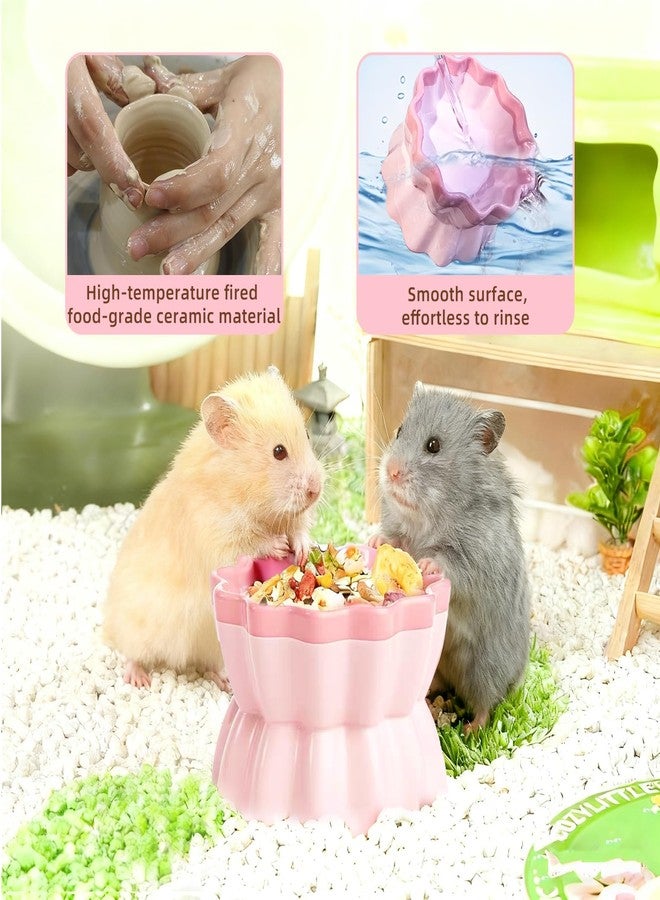 هامليدي وعاء طعام سيراميكي للهامستر، وعاء هامستر مرتفع، طبق تغذية للفئران غير قابل للانقلاب مع زجاجة ماء للجرذان القزمة والفئران والجرذان الطائرة (وردي) - Image 2